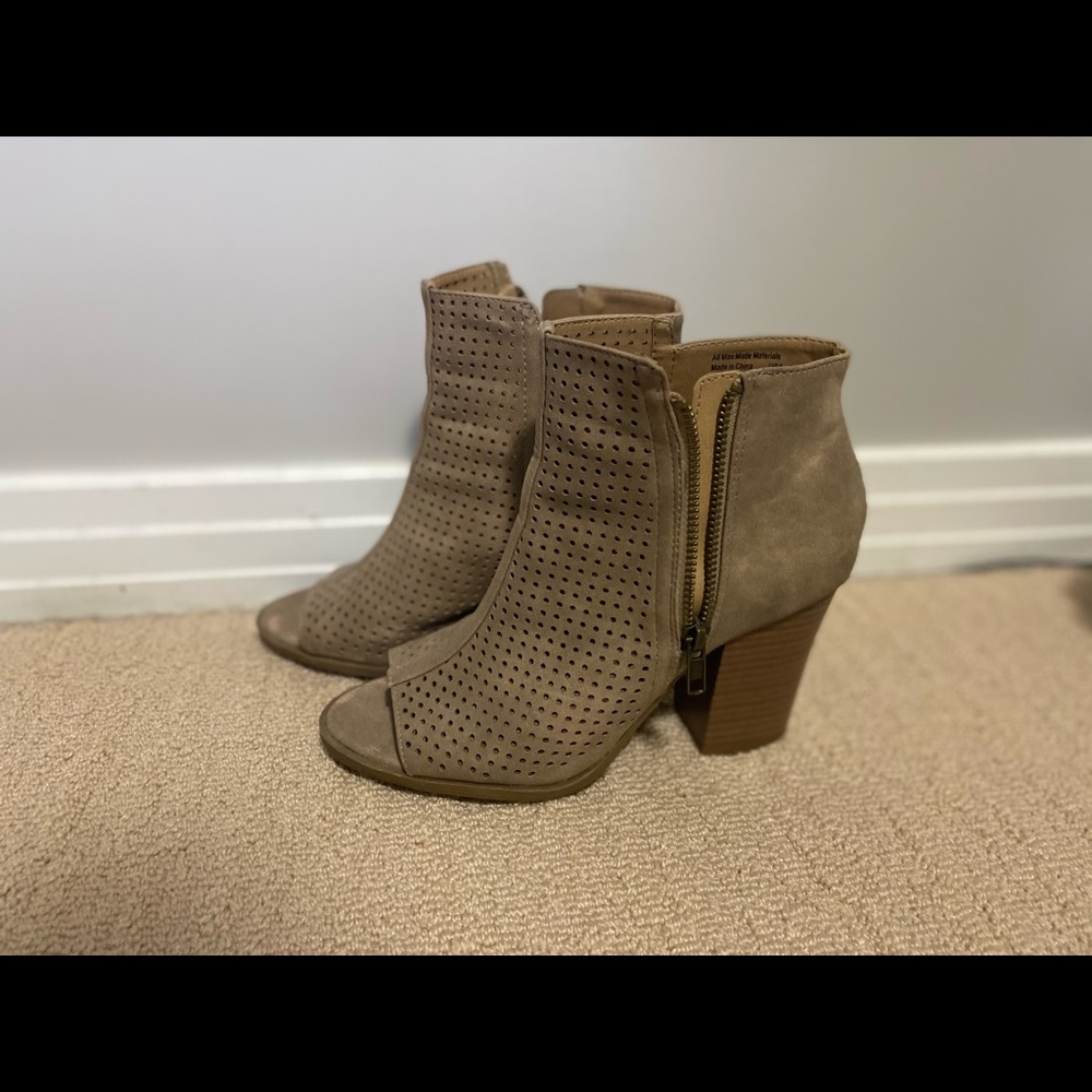 Brash beige open toe ankle boots